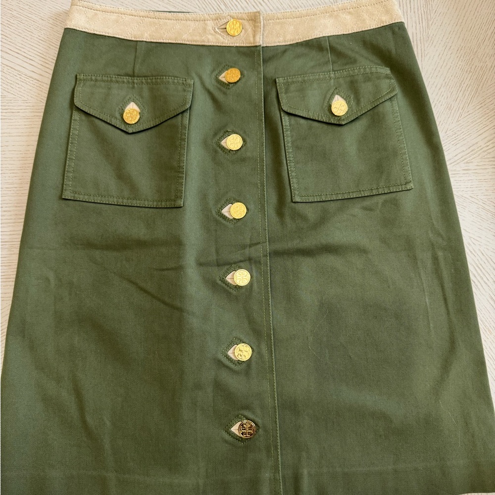 Tory Burch Olive Green Button-Front Skirt